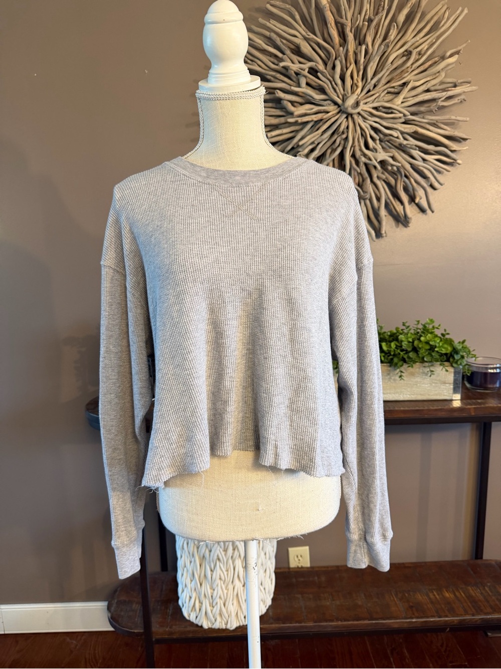 Brandy Melville oversized waffle knit Cropped long sleeve top in grey